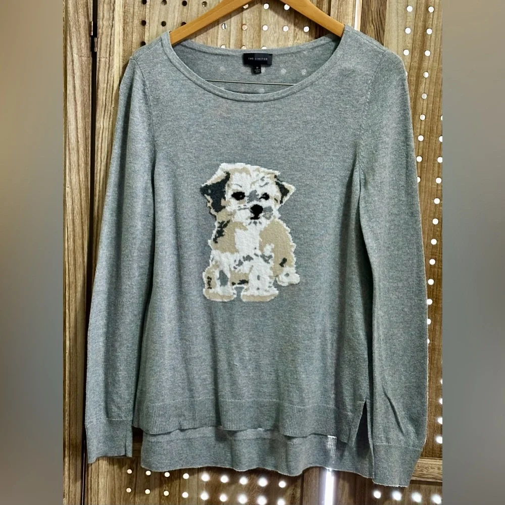 EUC The Limited Gray Sweater with Puppy Dog Maltese 🐶 - Picture 2 of 5